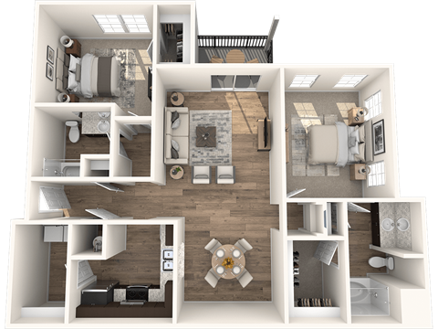 Floor plan for 2 beds, 2 baths, 1240 sqft